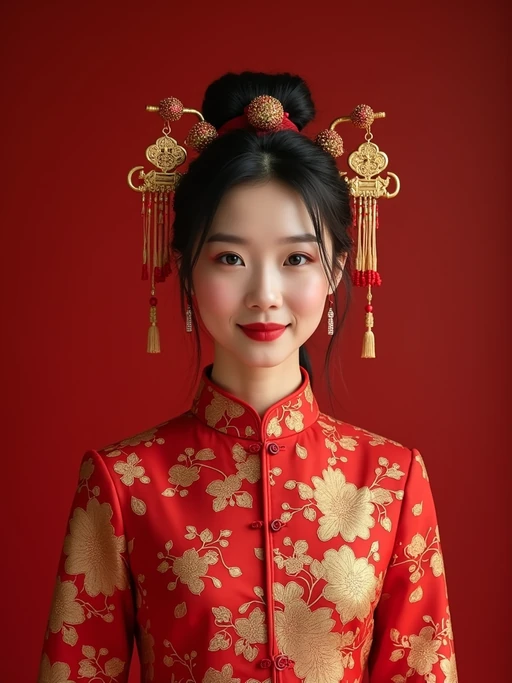 a stunning model in if(gender=f){a festive outfit in lucky red and gold} if(gender=m){traditional attire with prosperity symbols}, embodying the hope and new beginnings of the Lunar Chinese New Year