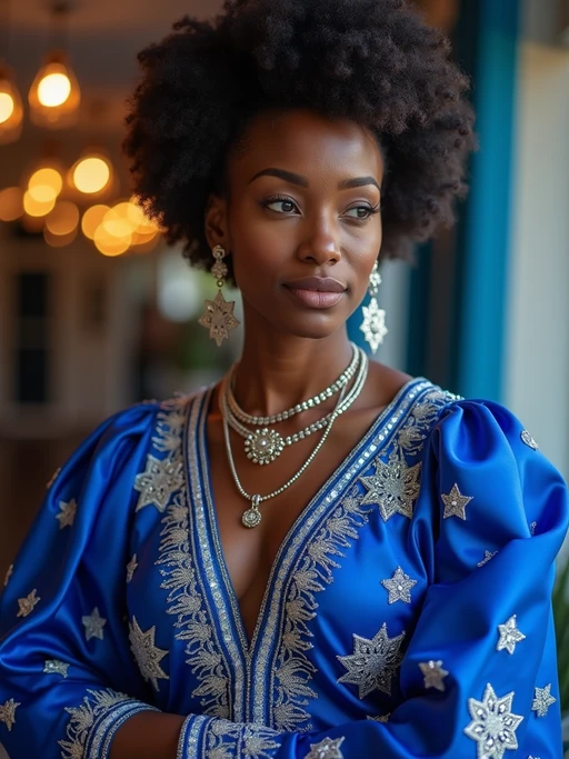 a stunning model in if(gender=f){a festive outfit in blue, white and silver} if(gender=m){traditional attire with holiday symbols}, embodying the resilience and faith celebrated during Hanukkah