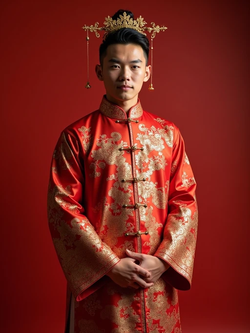 a stunning model in if(gender=f){a festive outfit in lucky red and gold} if(gender=m){traditional attire with prosperity symbols}, embodying the hope and new beginnings of the Lunar Chinese New Year