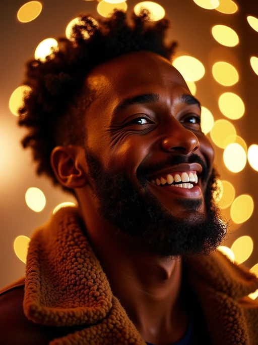 a model with if(gender=f){face illuminated by the warm glow of menorah candles} if(gender=m){face with a joyful expression amid festival lights}, capturing the miracle of light that defines this important holiday