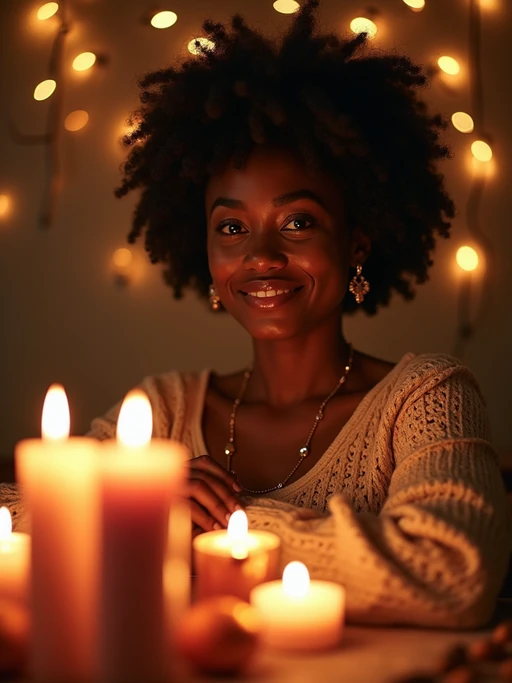 a stunning model surrounded by if(gender=f){beautiful Eid decorations and candles} if(gender=m){traditional lanterns and Islamic art}, capturing the sense of joy and family connection during the holiday