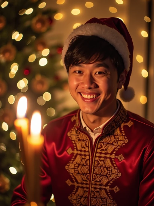 a model in if(gender=f){a festive blue and silver outfit} if(gender=m){traditional holiday clothes}, capturing their joyful energy during Hanukkah celebrations, with dreidels and gelt decorations