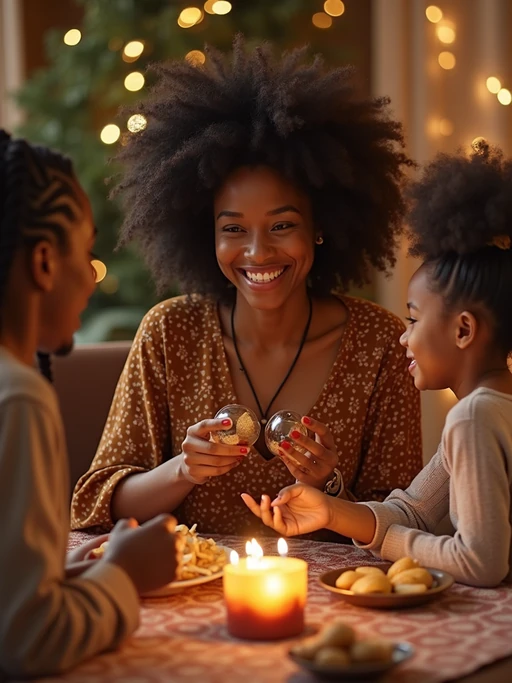 a model enjoying Eid festivities, surrounded by if(gender=f){family members exchanging gifts} if(gender=m){friends gathering for celebration}, with a table full of traditional sweets and treats