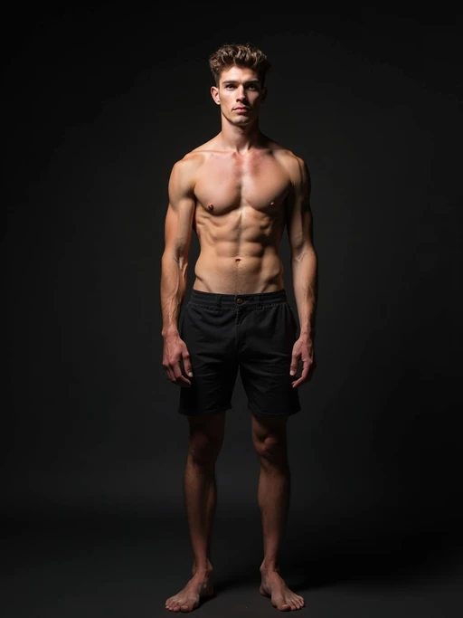 Full body artistic portrait of model. if(gender=f){Complete artistic composition, seductive pose} if(gender=m){Full creative lighting setup}. Experimental photography.
