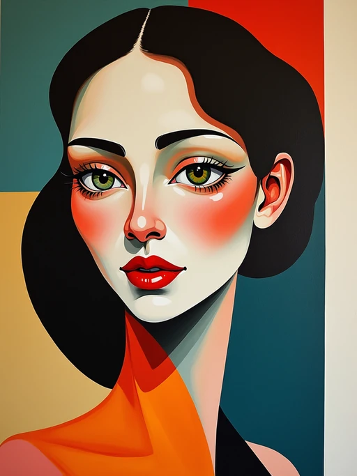 Artistic portrait of model in cubist style. if(gender=f){Geometric shapes, abstract forms} if(gender=m){Fragmented perspective, bold lines}. Picasso-inspired artwork.