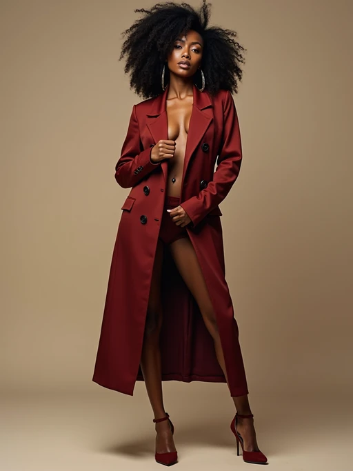 Full body fashion portrait of model. if(gender=f){Complete outfit showcase, alluring stance} if(gender=m){Full fashion look, confident pose}. Professional fashion photography.