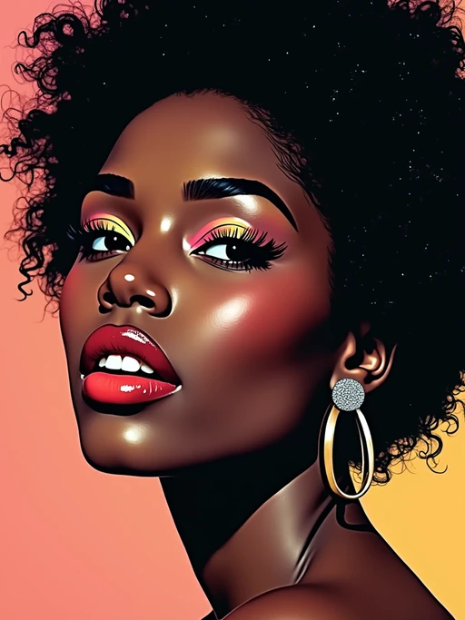Model reimagined as a pop art portrait. if(gender=f){Bold colors, graphic style} if(gender=m){Strong lines, comic book aesthetic}. Andy Warhol inspired, vibrant palette.