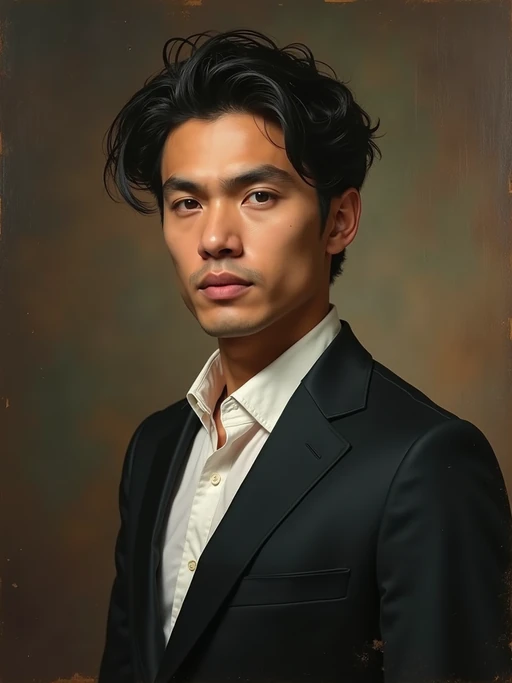 Model transformed into an oil painting portrait. if(gender=f){Elegant pose, flowing dress} if(gender=m){Classic pose, formal attire}. Renaissance style, rich textures, artistic brushstrokes.