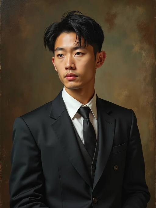 Model transformed into an oil painting portrait. if(gender=f){Elegant pose, flowing dress} if(gender=m){Classic pose, formal attire}. Renaissance style, rich textures, artistic brushstrokes.