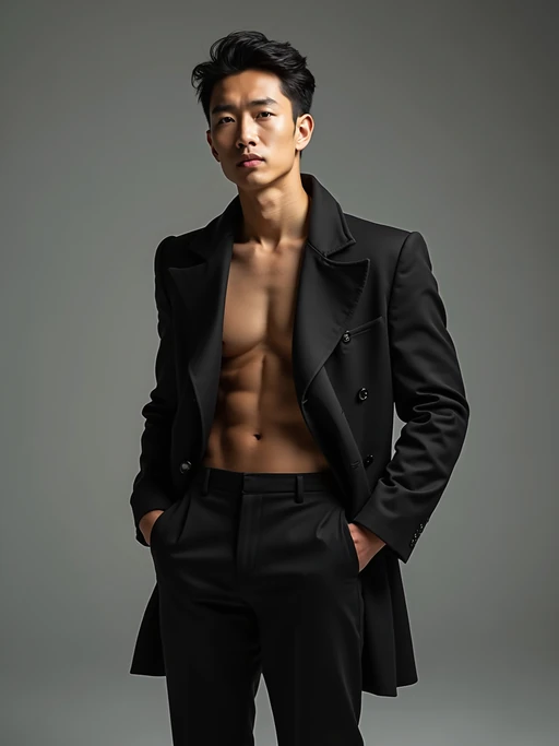 Professional fashion insanely beautiful model in a high-end studio. if(gender=f){Wearing designer couture, perfect runway posture} if(gender=m){Wearing luxury fashion, confident insanely beautiful model stance}. Editorial lighting, fashion magazine quality.