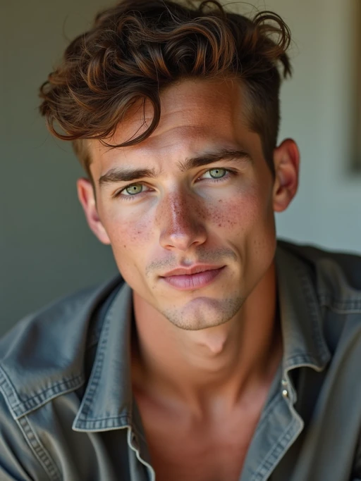 insanely beautiful model with freckles in a commercial lifestyle shoot. if(gender=f){Wearing everyday luxury, relatable pose} if(gender=m){Wearing premium casual wear, natural expression}. Lifestyle setting, commercial photography.