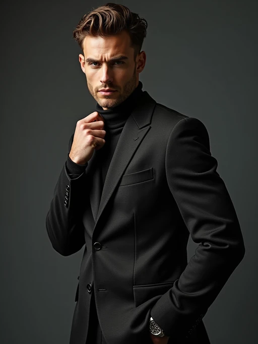 Professional fashion insanely beautiful model in a high-end studio. if(gender=f){Wearing designer couture, perfect runway posture} if(gender=m){Wearing luxury fashion, confident insanely beautiful model stance}. Editorial lighting, fashion magazine quality.