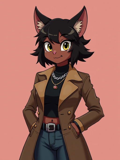 furry character of cat fursona of model with if(gender=f){elegant feline features, soft fur, and adorable cat ears} if(gender=m){cool feline features, sleek fur, and prominent cat ears}, wearing stylish casual outfit, confident expression, detailed digital furry art style, bright colors
