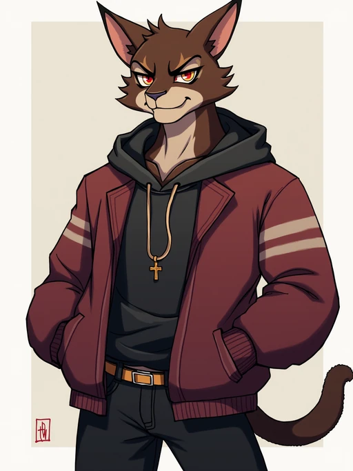 furry character of cat fursona of model with if(gender=f){elegant feline features, soft fur, and adorable cat ears} if(gender=m){cool feline features, sleek fur, and prominent cat ears}, wearing stylish casual outfit, confident expression, detailed digital furry art style, bright colors