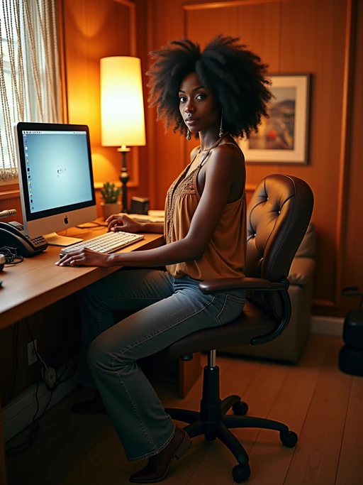 model in a 2000s basement with wood paneling, wearing if(gender=f){a peasant top with bootcut jeans and Ugg boots} if(gender=m){a band t-shirt with jeans and Converse sneakers}, sitting at a computer desk with a collection of burned CDs in spindle cases, cordless phone on the counter, beaded curtains and lava lamps decorating the space