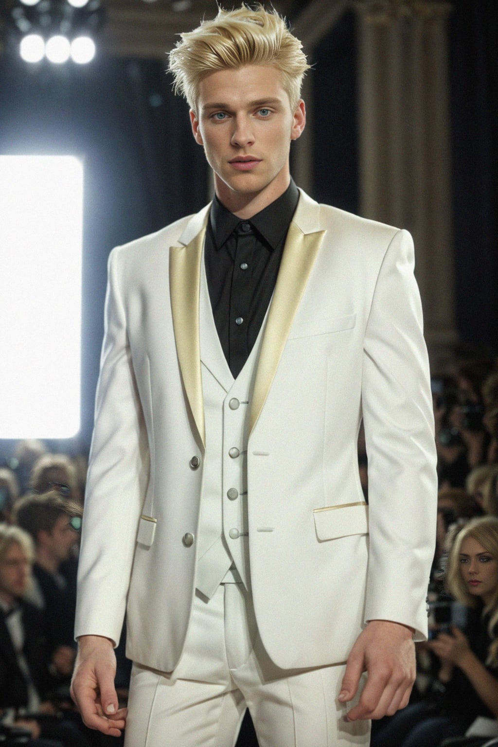 face of man fashion man in fashion show clothes, official balmain editorial