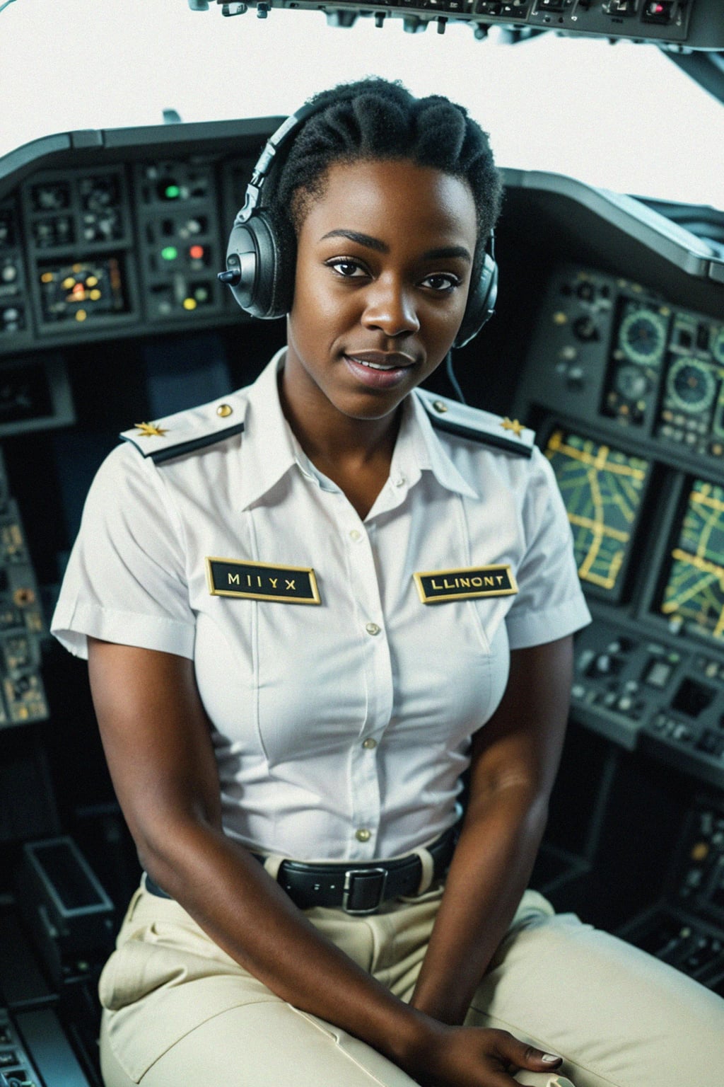 man as a Airline Pilot inside the Cockpit with white shirt Pilot Uniform