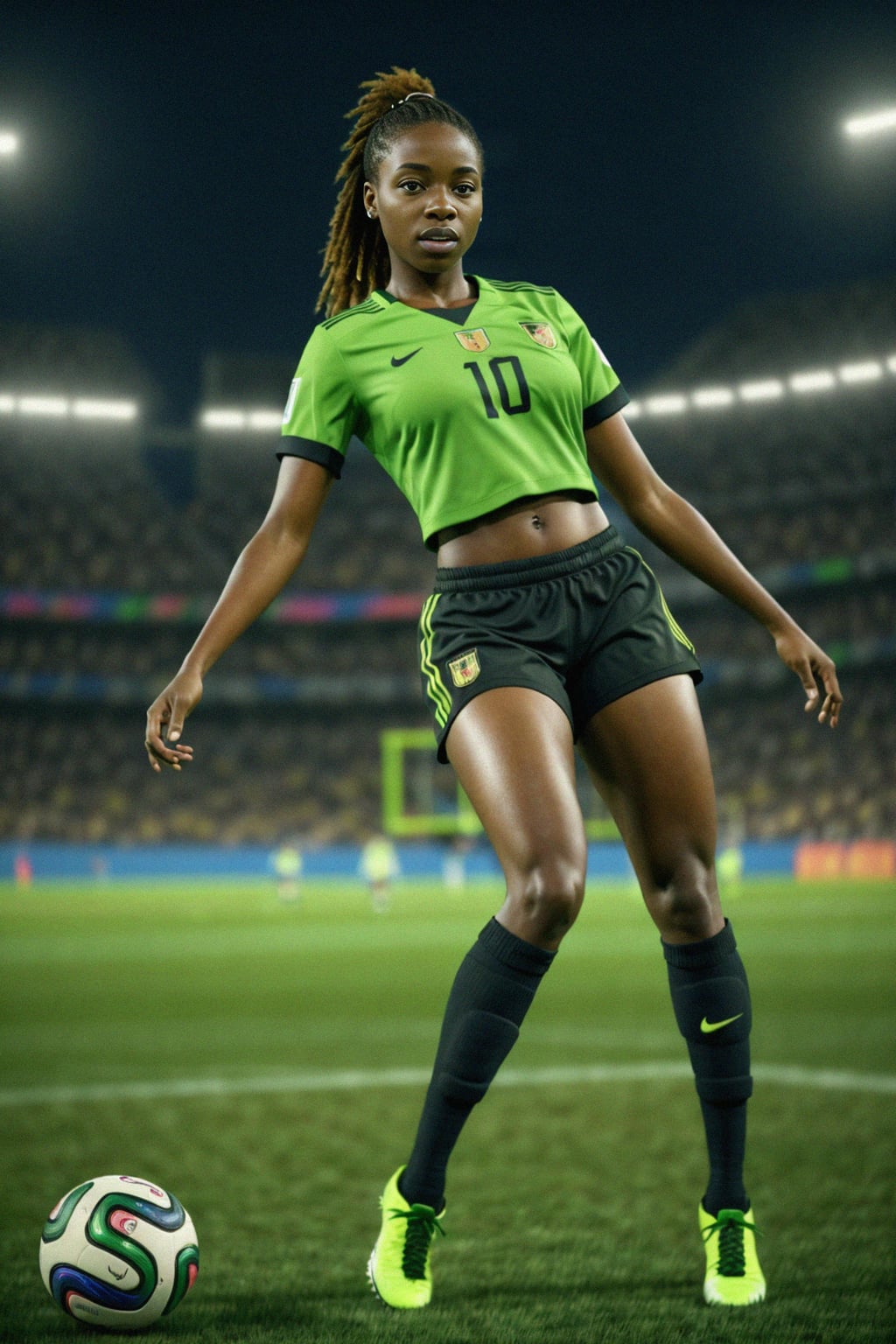 woman as Football Player in the FIFA World Cup playing in a Football Match