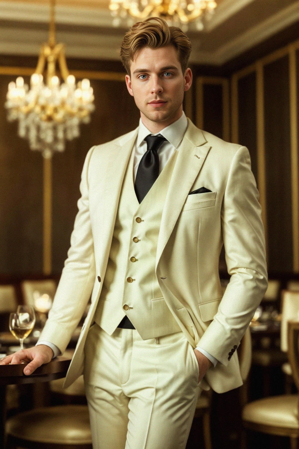 a man wearing  luxurious suit in luxury restaurant, instagram photo, instagram,  fit body