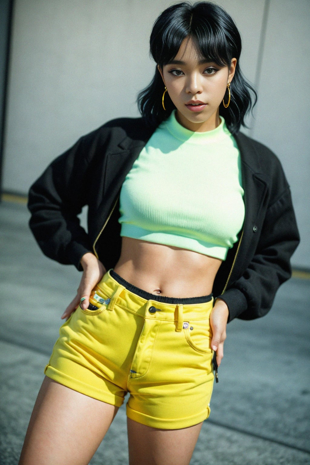 Korean man (with black hair) (as korean kpop k-pop idol) posing for photo, wearing Korean clothes, Korean fashion, Korean fashion, Korean makeup, (in front of solid background)