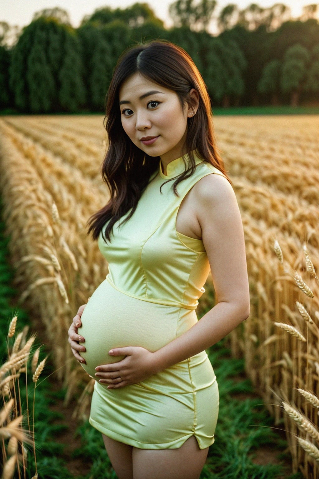 healthy pregnant woman in maternity photographs, beautiful pregnant woman, maternity photography in field of wheat. golden hour