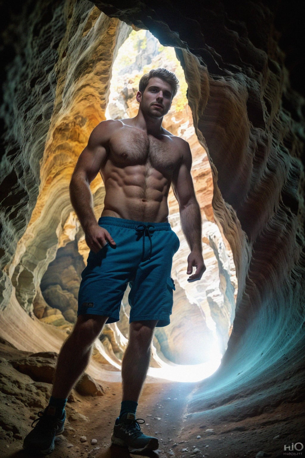 man as individual hiking through an impressive cave system