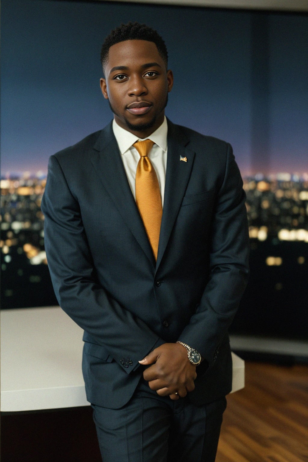 8k professional headshot of man, crisp details, studio backdrop, executive attire, confident posture, neutral expression, high-definition, corporate setting, sharp focus, ambient lighting, business professional, cityscape view