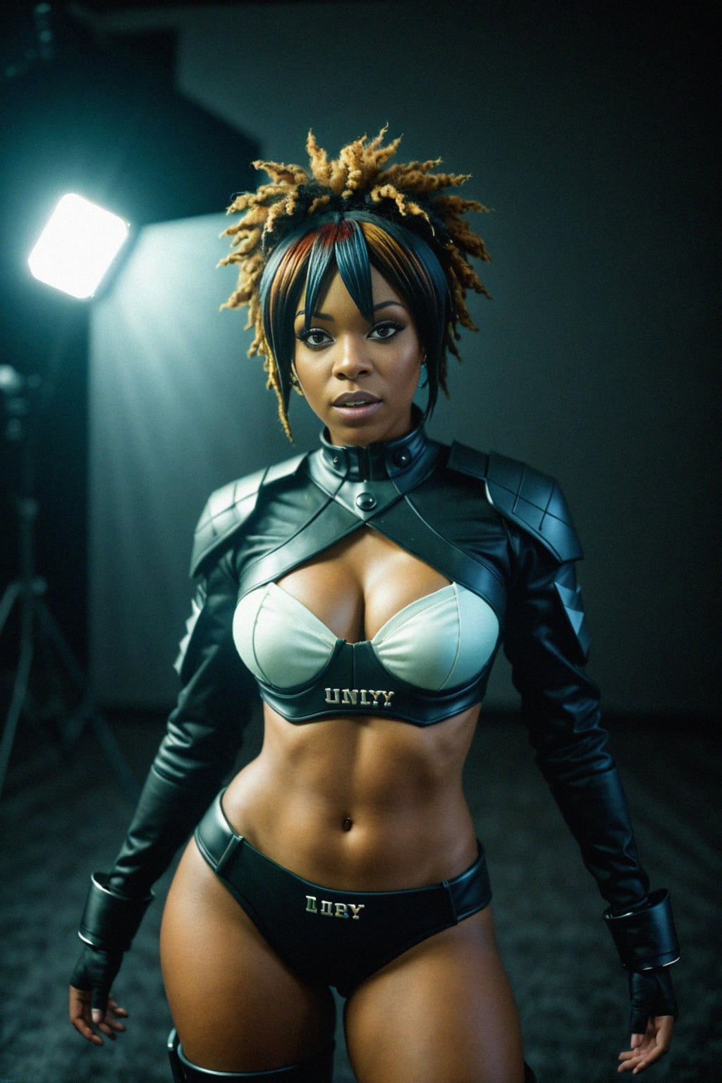 cosplayer woman as cosplay convention, studio lights