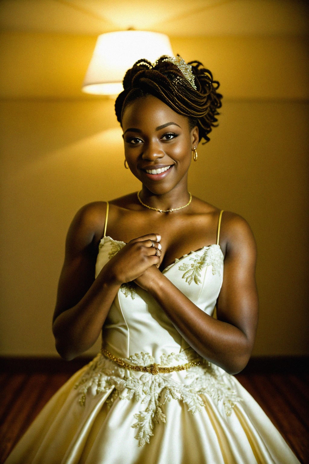smiling woman in wedding photoshoot. bridal style. wedding style. marriage style. wedding dress .  golden hour