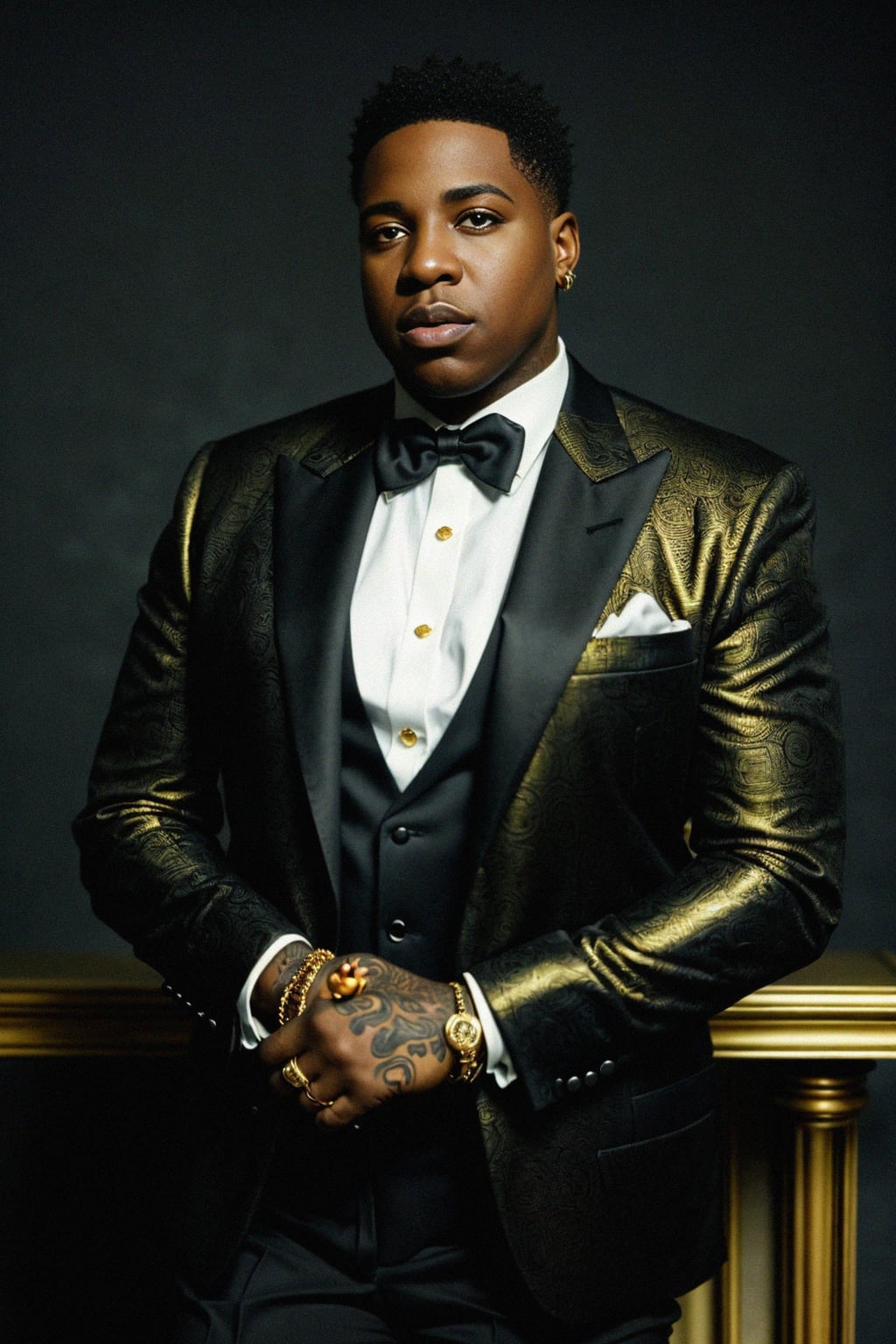 beautiful man as a mobster, mafia, mafia outfit, tailored suits, chunky gold jewelry, mafia aesthetic, flashy, glamorous, luxury, loud, Goodfellas, The Sopranos, Mob Wives, opulence, confidence