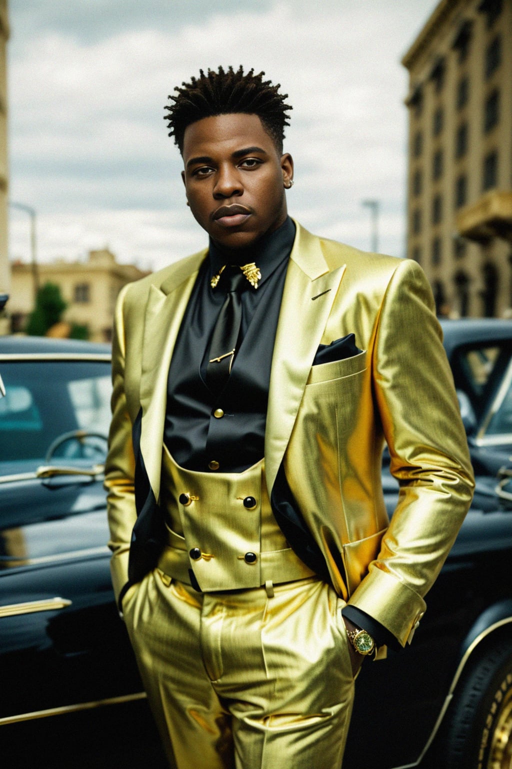 beautiful man as a mobster, mafia, mafia outfit, tailored suits, chunky gold jewelry, mafia aesthetic, flashy, glamorous, luxury, loud, Goodfellas, The Sopranos, Mob Wives, opulence, confidence