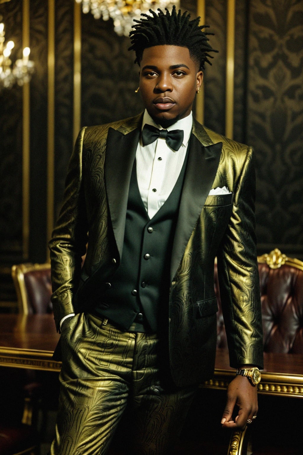 beautiful man as a mobster, mafia, mafia outfit, tailored suits, chunky gold jewelry, mafia aesthetic, flashy, glamorous, luxury, loud, Goodfellas, The Sopranos, Mob Wives, opulence, confidence