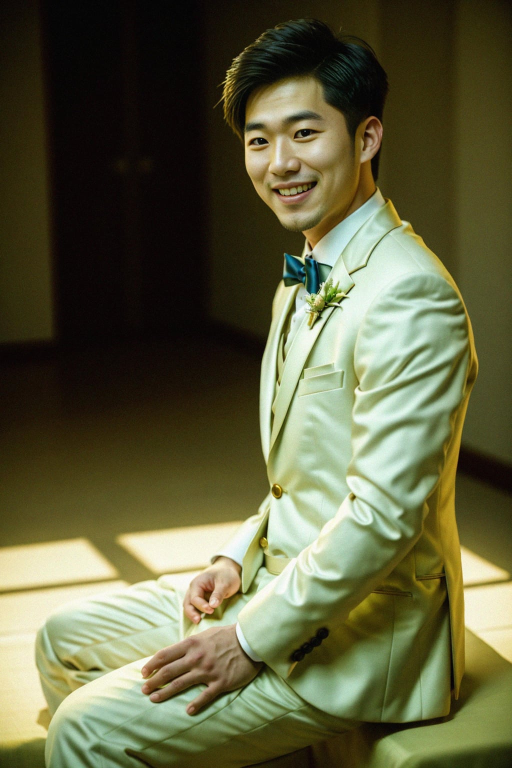 smiling man in wedding photoshoot. bridal style. wedding style. marriage style. wedding  suit.  golden hour