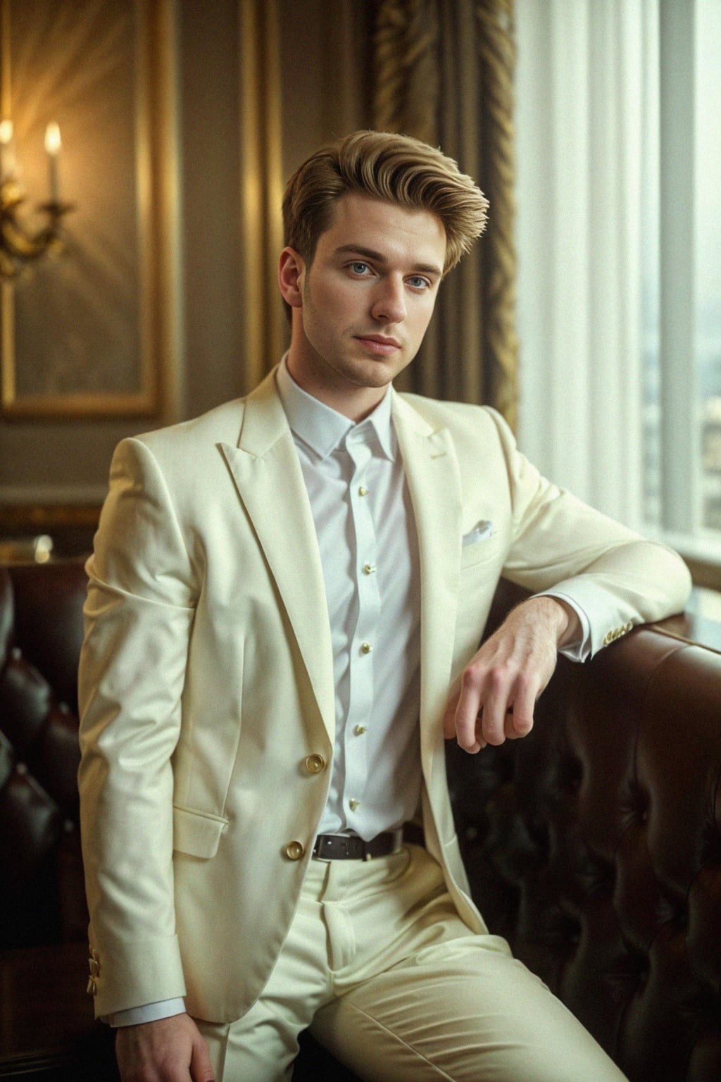 a man wearing  luxurious suit in luxury restaurant, instagram photo, instagram,  fit body