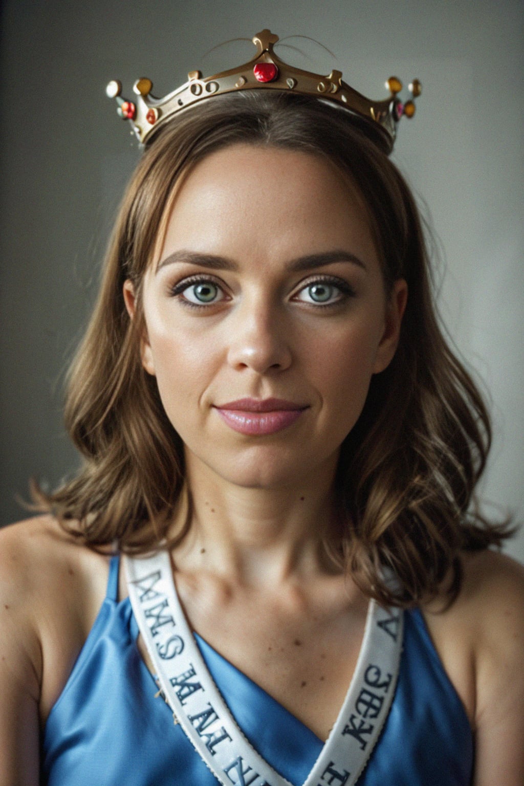 a person wearing a birthday sash or crown, striking a pose with a playful and celebratory expression