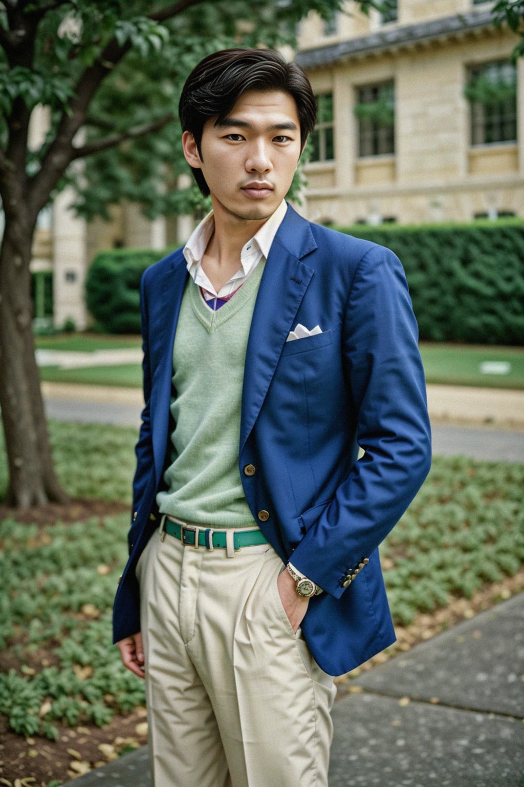 a man in preppy style, old money aesthetic, posh style, elite school stlye, luxurious style, gossip girl neo-prep style, ralph lauren style, country club style, ivy league style