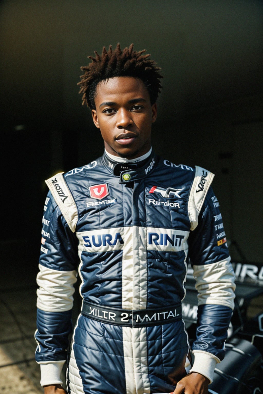 Ultra realistic photograph of man as Formula 1 race driver