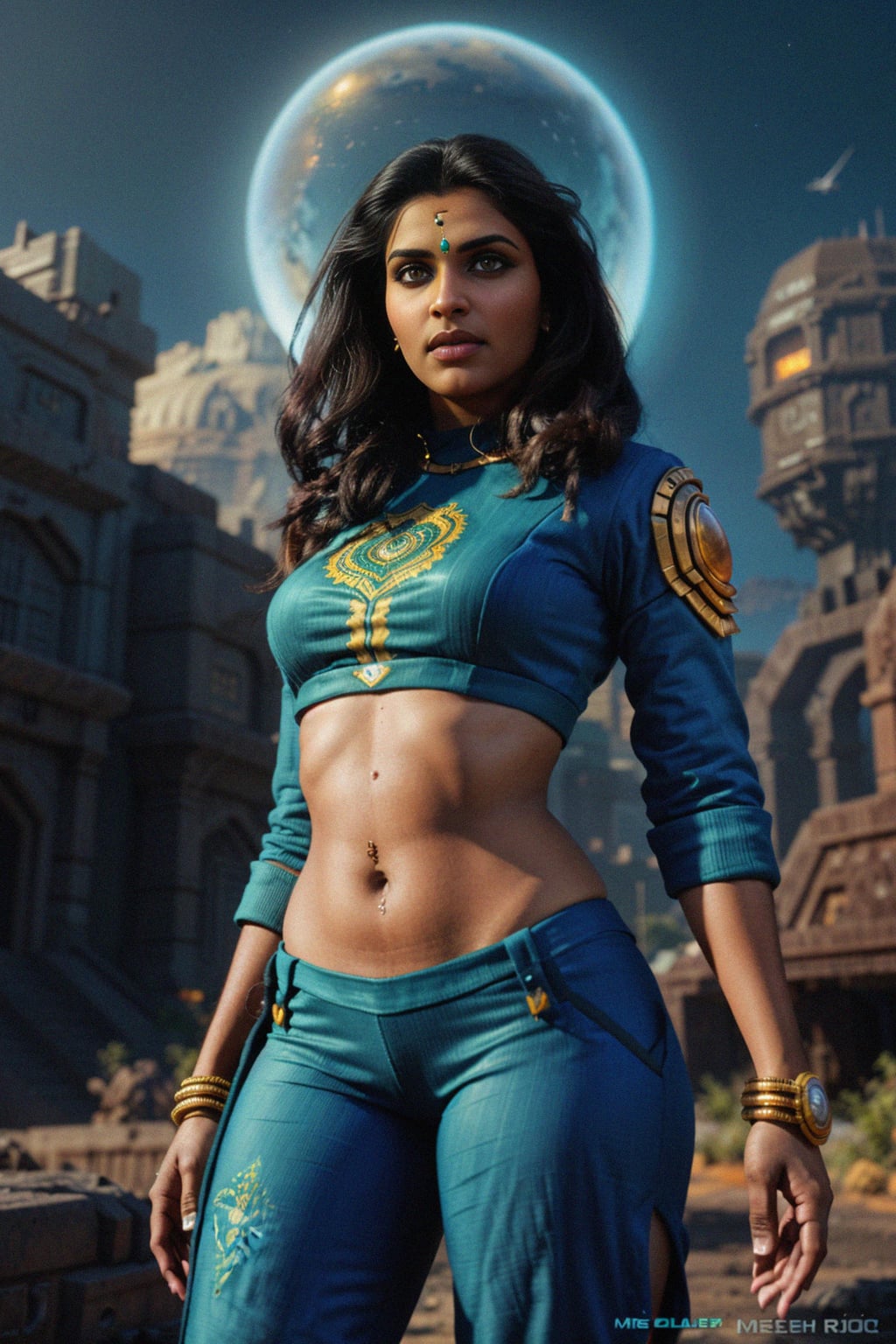 woman in Overwatch, character shot, shot, concept art, intricate details, highly detailed, vintage sci - fi poster, retro future, in the style of chris foss, rodger dean, moebius, michael whelan, and gustave dore
