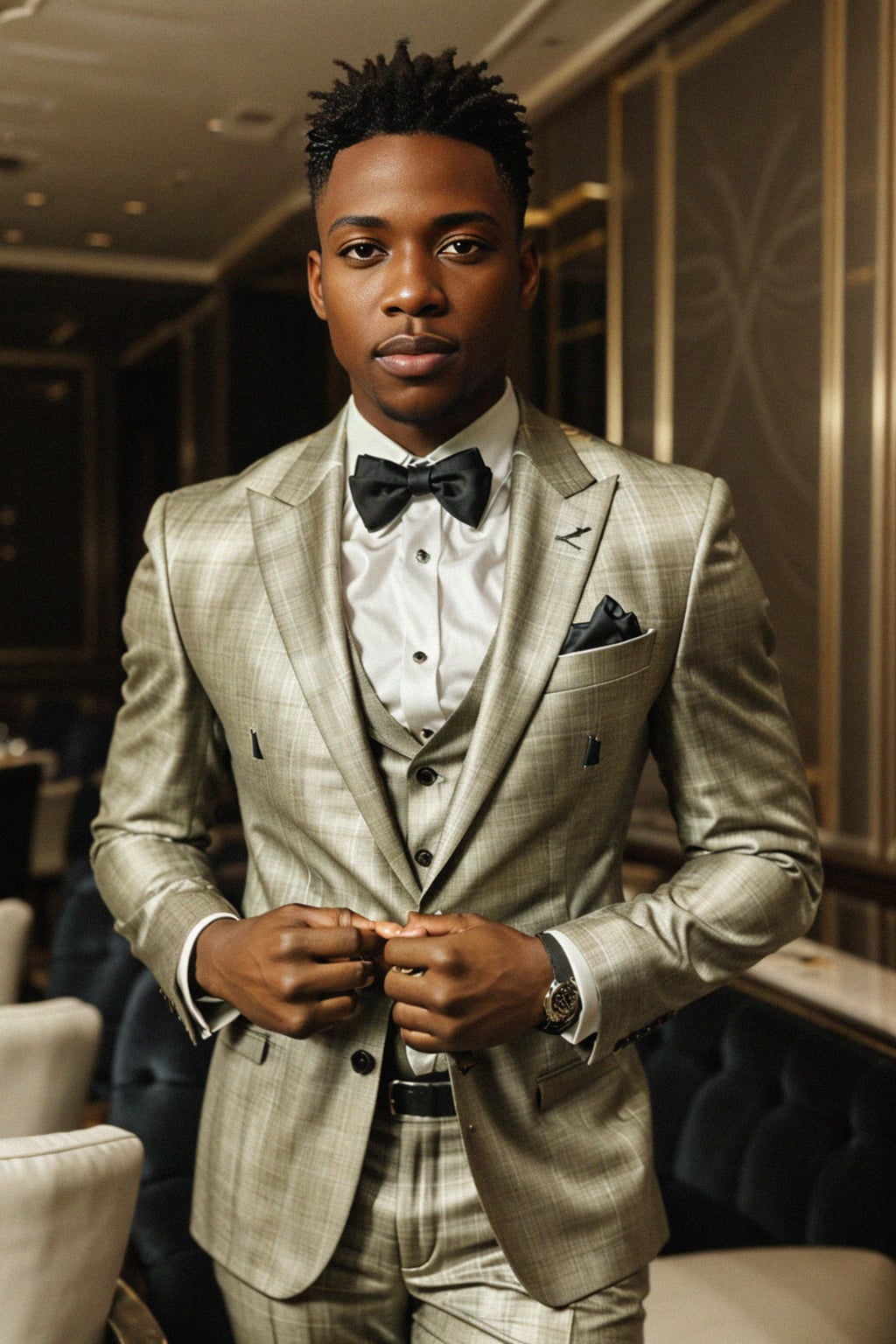 a man wearing  luxurious suit in luxury restaurant, instagram photo, instagram,  fit body