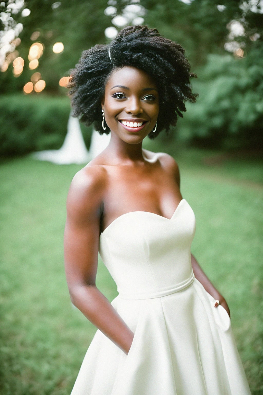 smiling woman in wedding photoshoot. bridal style. wedding style. marriage style. wedding dress .  golden hour
