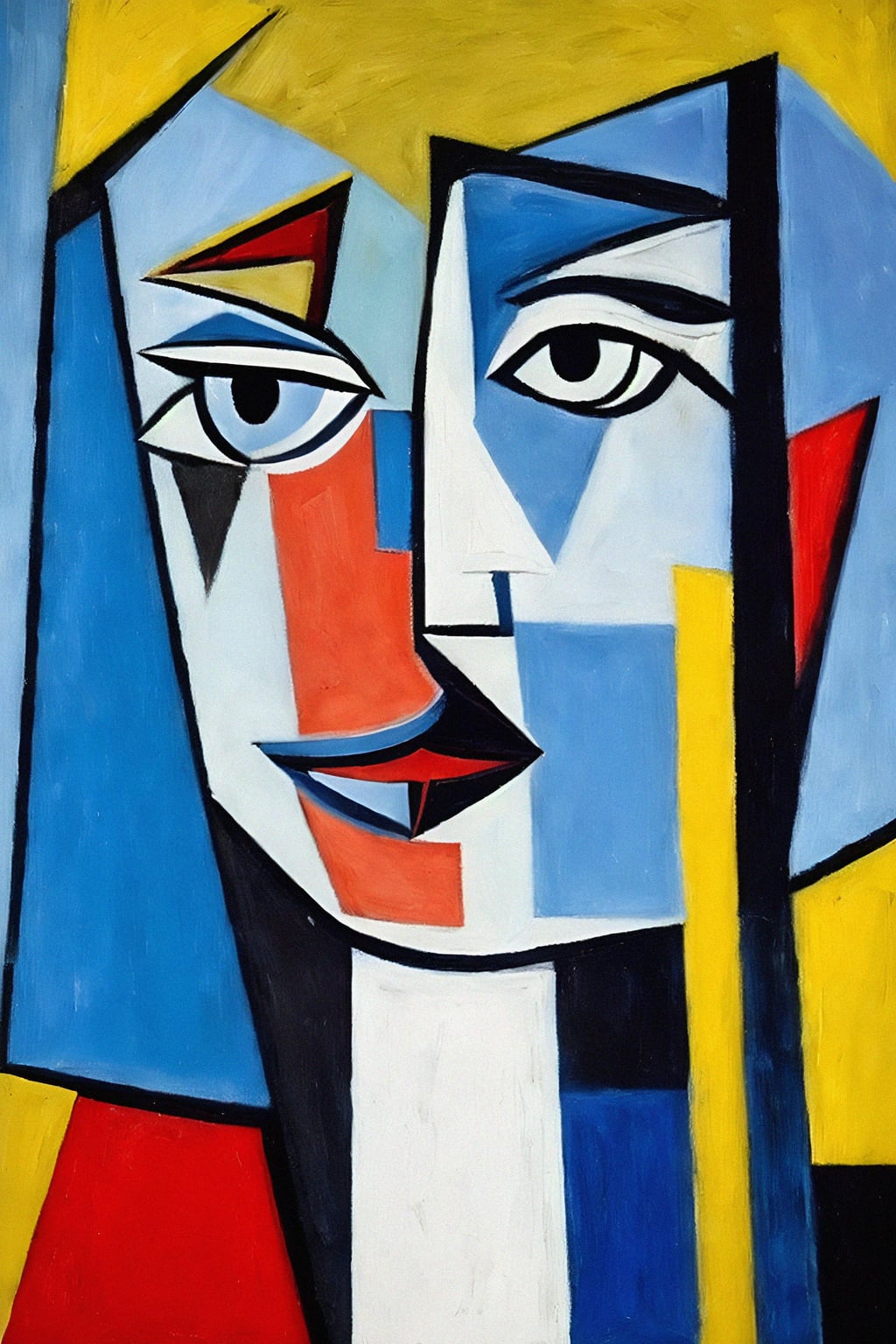 woman in style of Picasso, oil on canvas. Cubism style painting. art by Pablo Picasso