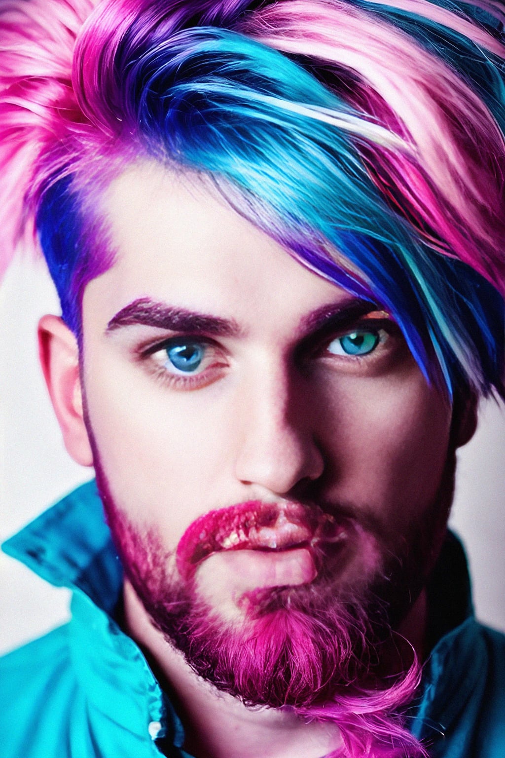 man as a progressive LGBTQ activist feminist with pink or blue hair