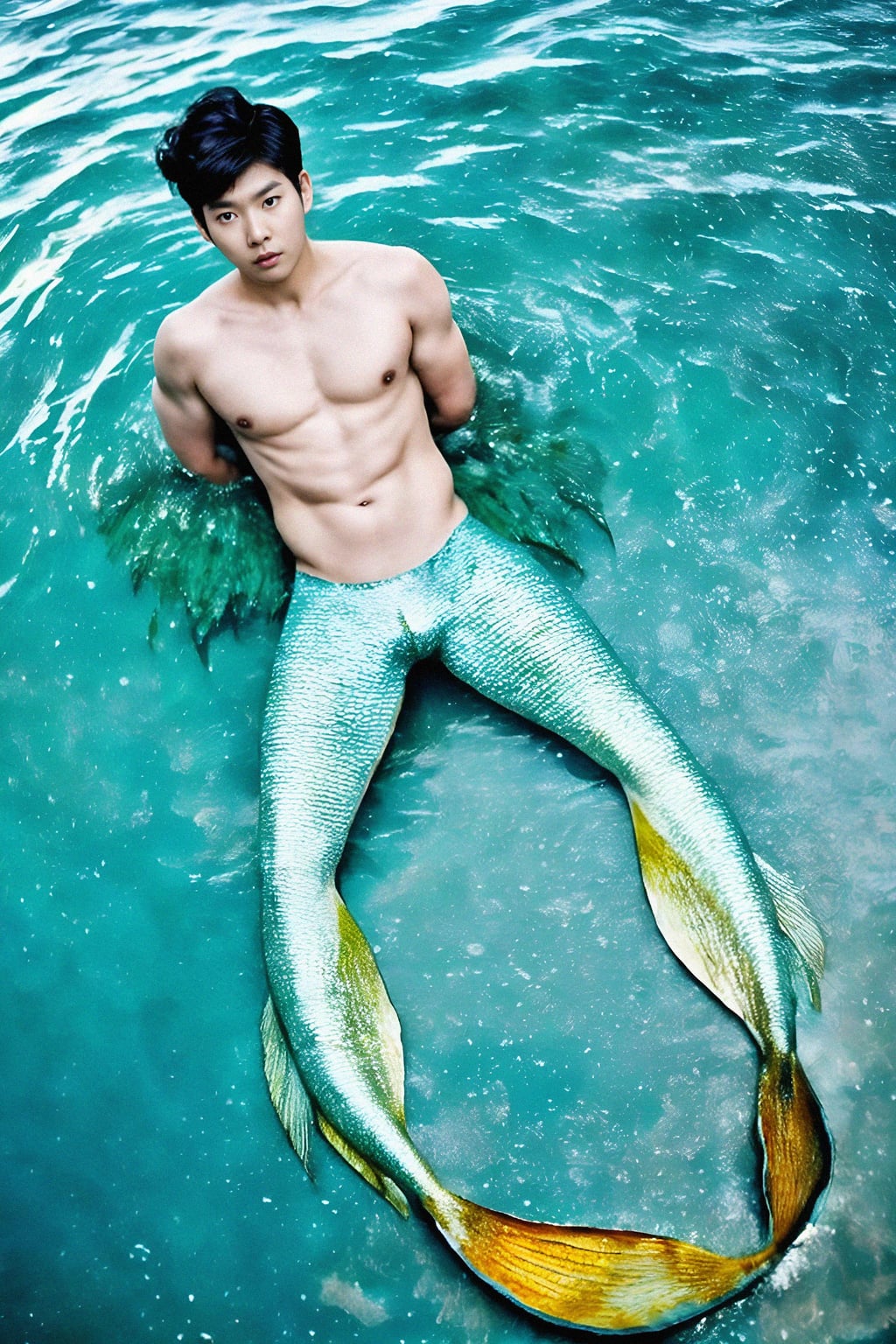man as a Mermaid the head and upper body of a human and the tail of a fish