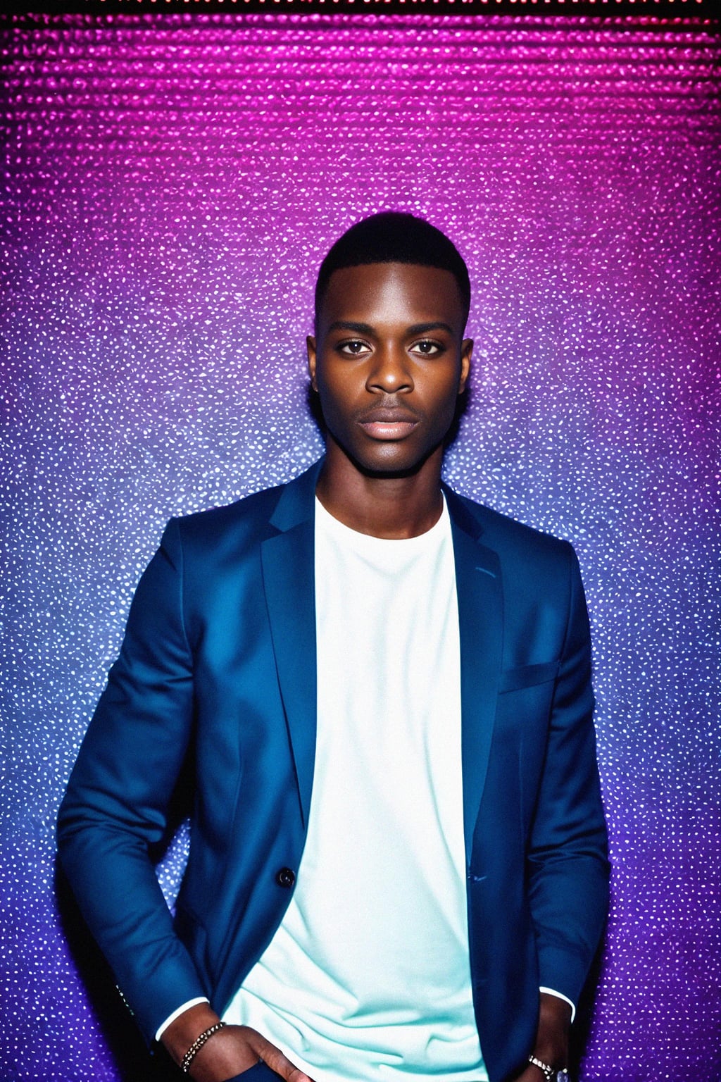 man wearing  smart casual in night club with neon lights