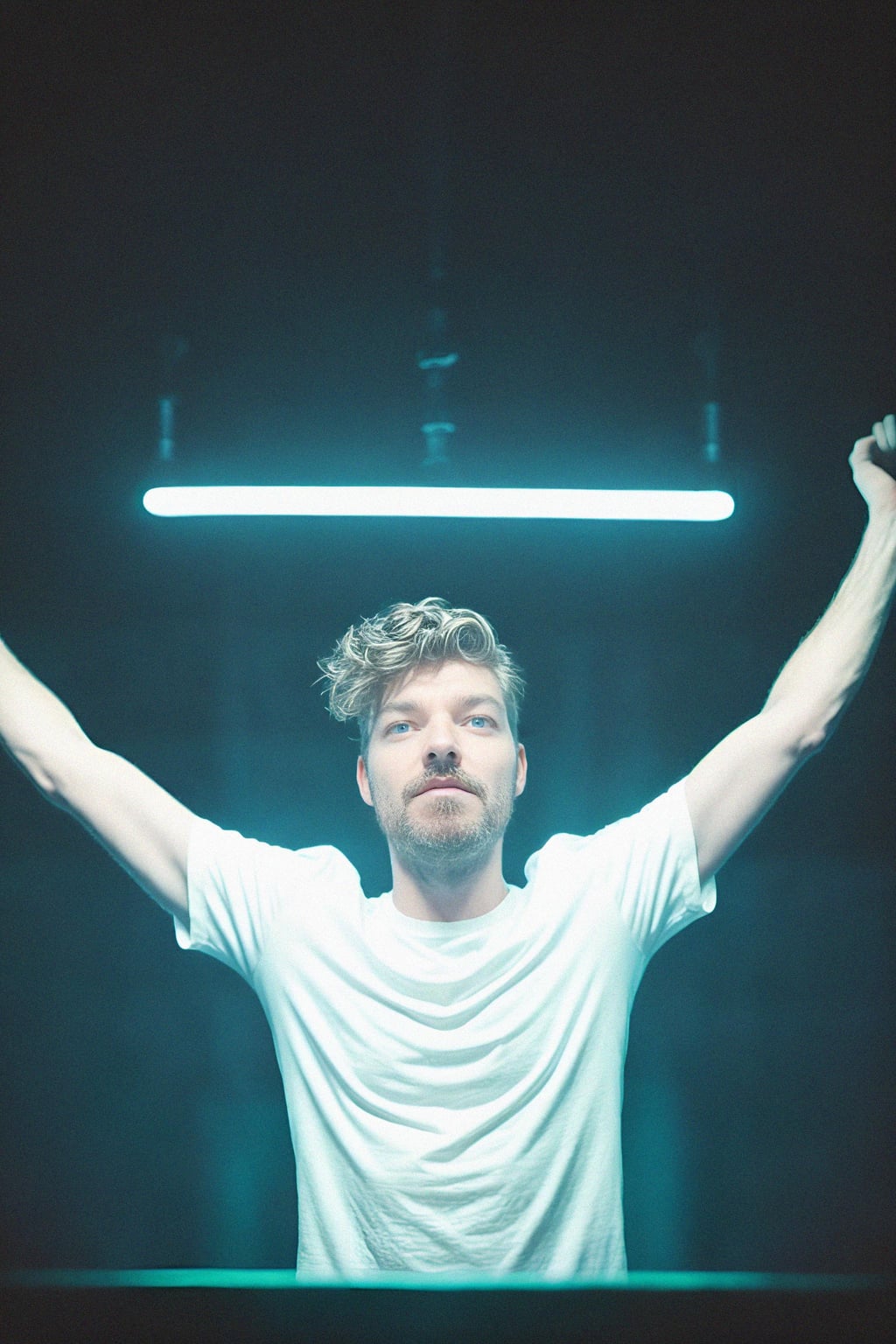 man wearing  smart casual in night club with neon lights