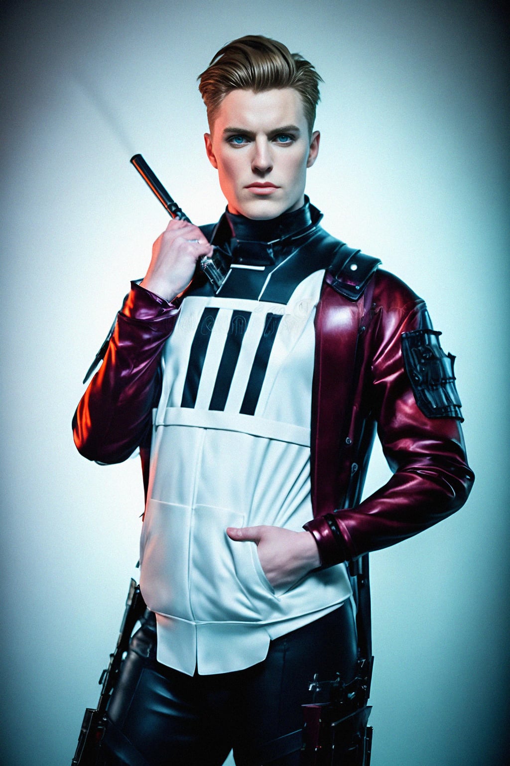 cosplayer man as cosplay convention, studio lights