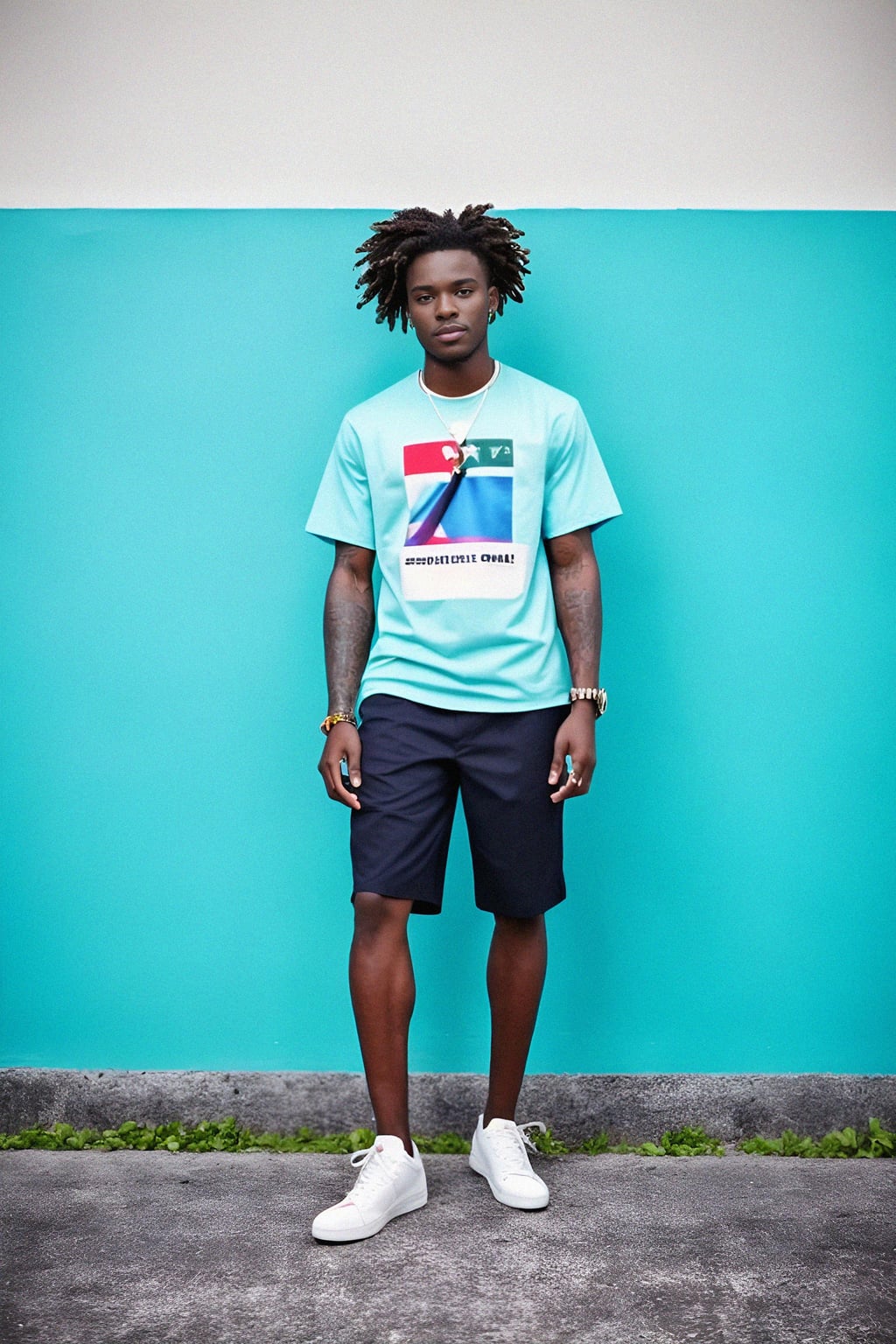 smiling man wearing  hawaii shirt in try on fashion shoot for Zara Shein H&M