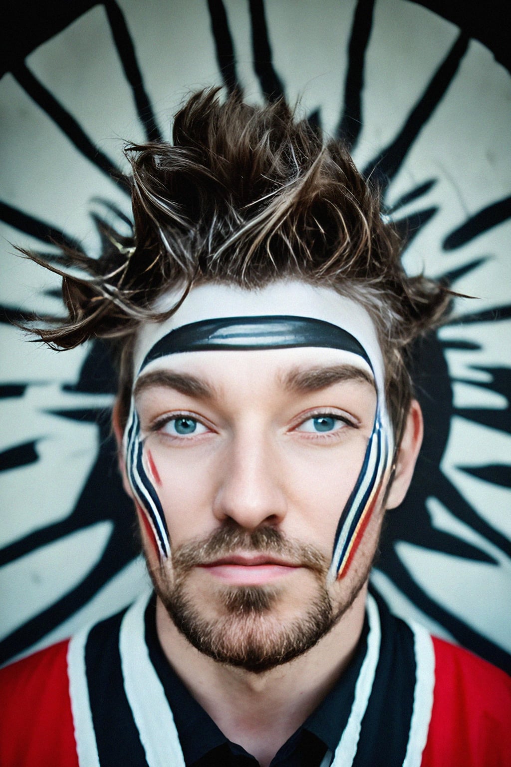 a man with  a tribal face paint design, adding an element of tribal and cultural inspiration to their festival look