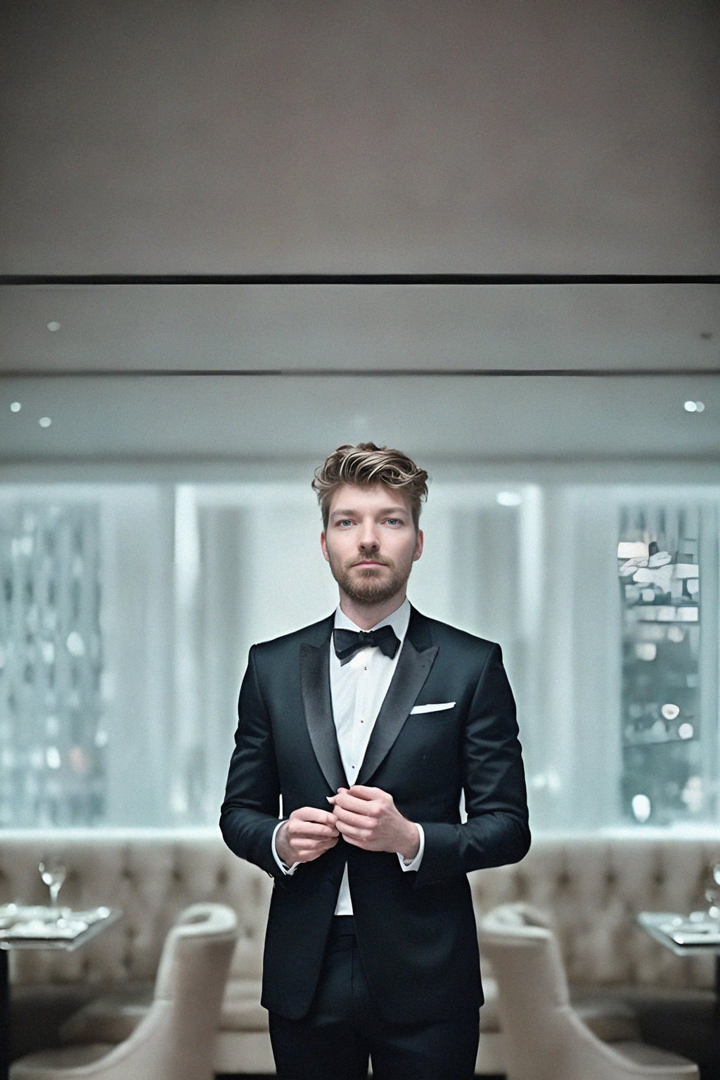 a man wearing  luxurious suit in luxury restaurant, instagram photo, instagram,  fit body