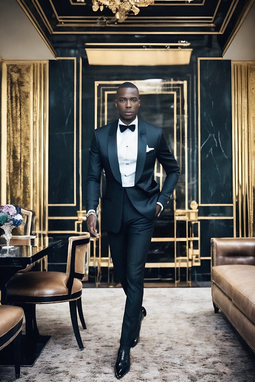 a man wearing  luxurious suit in luxury restaurant, instagram photo, instagram,  fit body